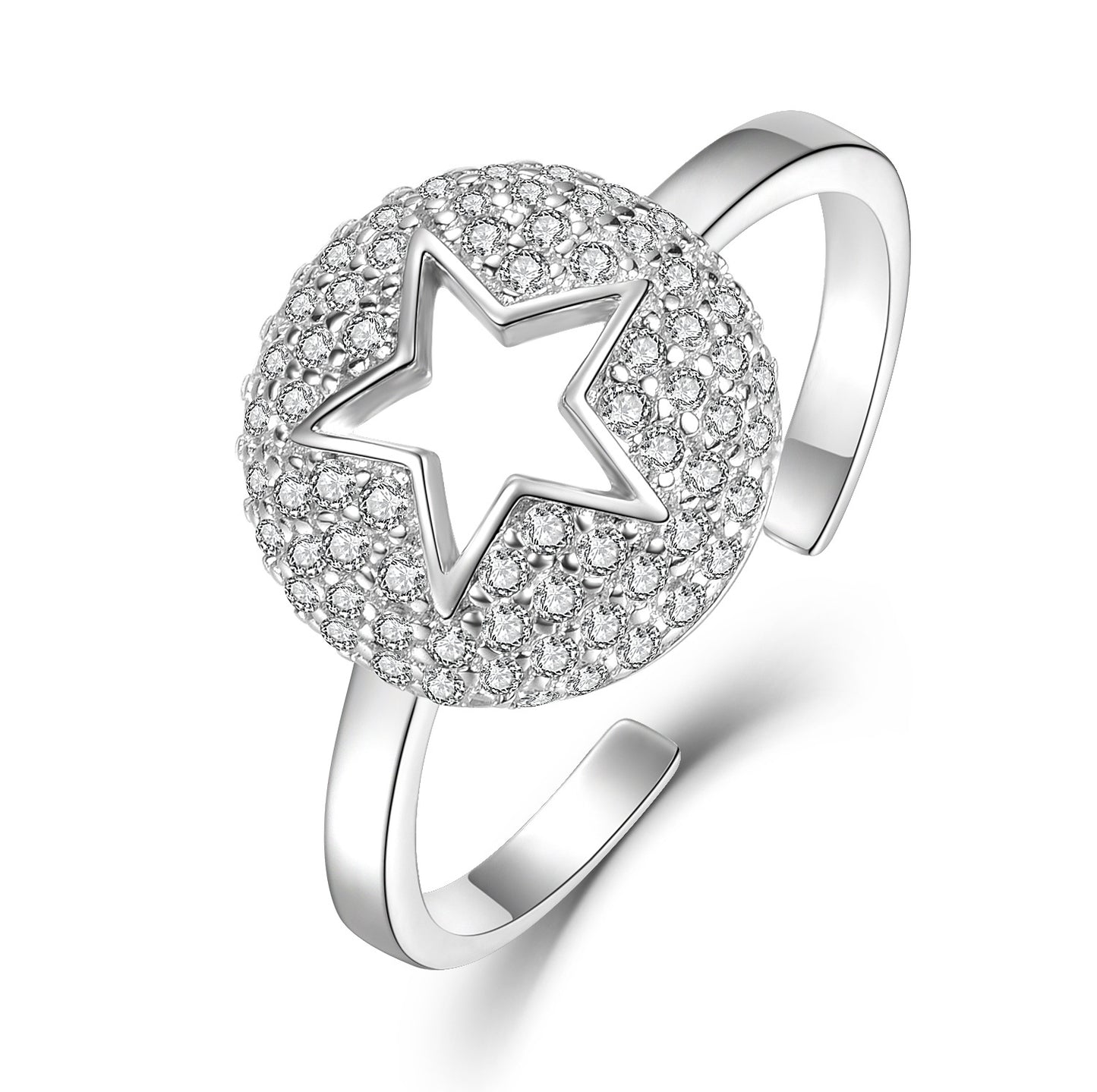 925 sterling silver ring, simple and fresh hollow star open ring, elegant five-pointed star ring