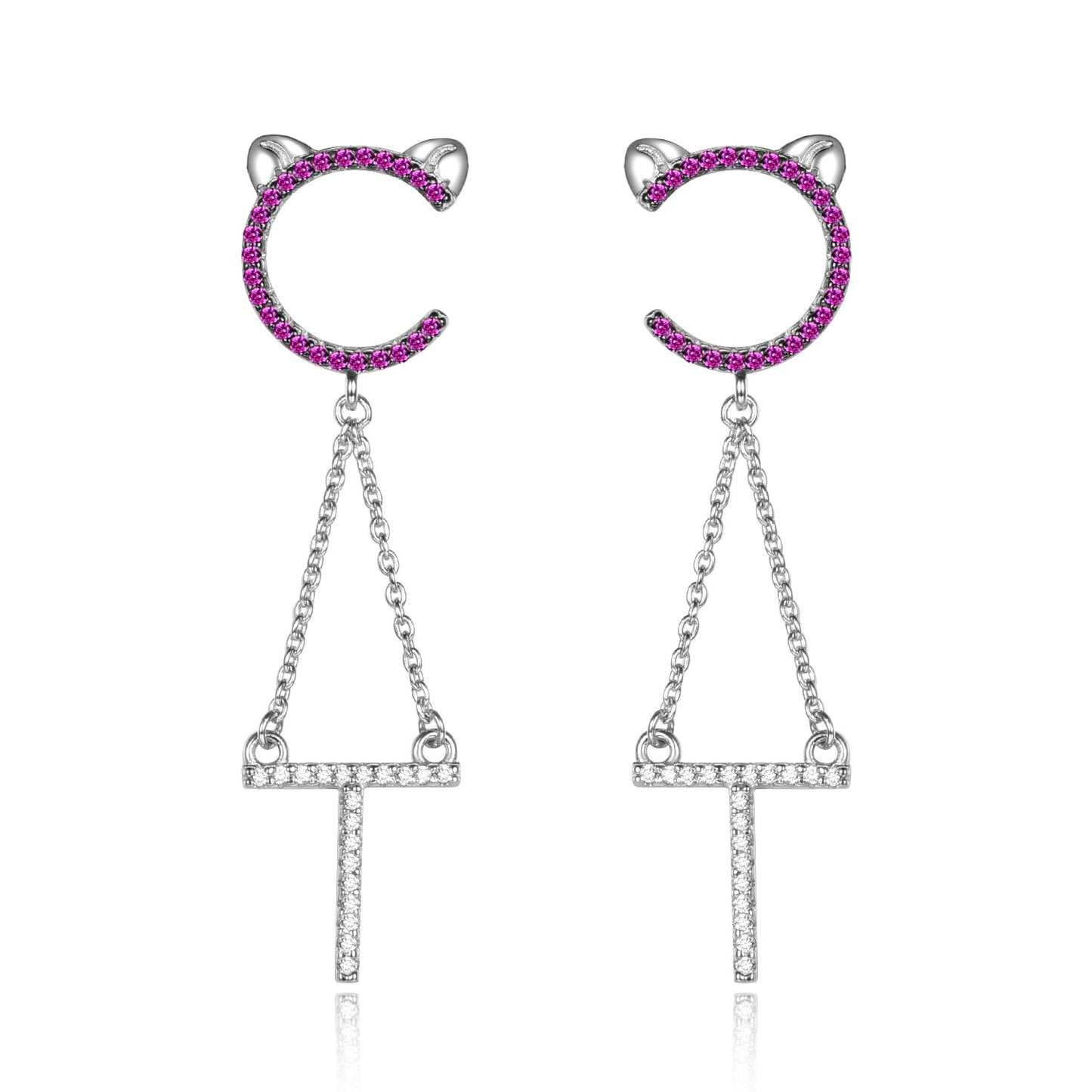 s925 sterling silver earrings, creative and cute long cat tassel temperament earrings