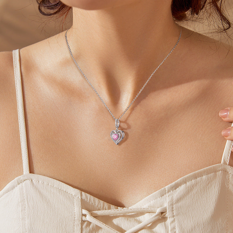 Love pendant 925 silver niche design necklace DIY heart-shaped beaded Valentine's Day gift