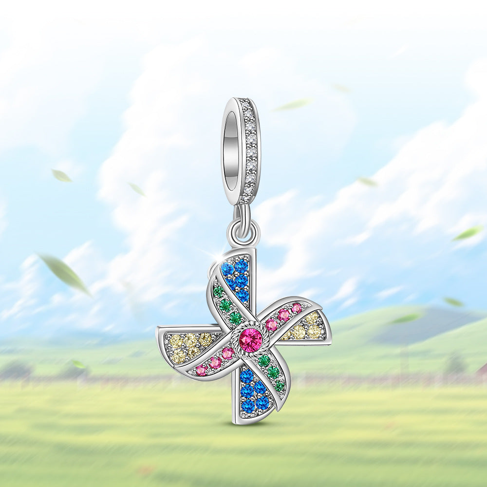 Good luck windmill pendant 925 sterling silver beads large hole DIY staff pendant personalized bracelet beads