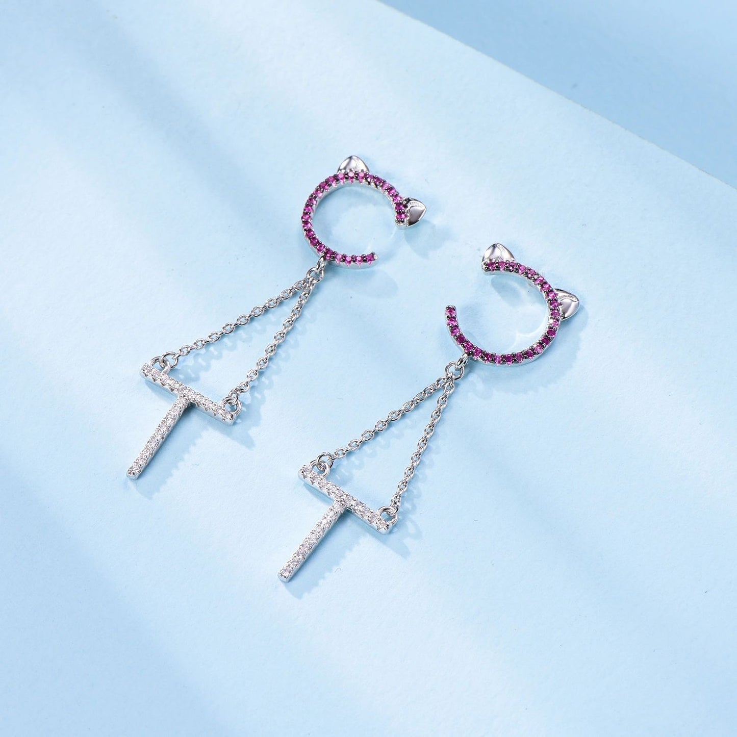 s925 sterling silver earrings, creative and cute long cat tassel temperament earrings