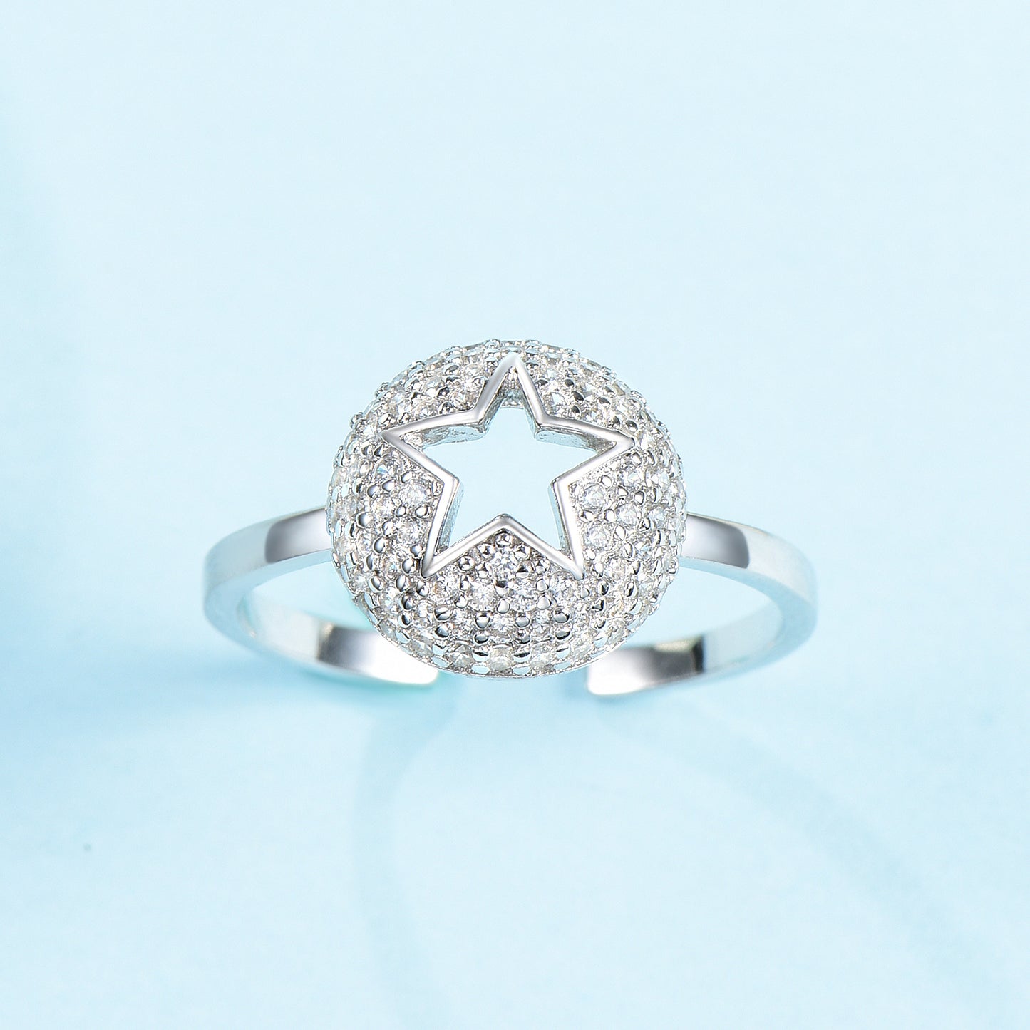 925 sterling silver ring, simple and fresh hollow star open ring, elegant five-pointed star ring