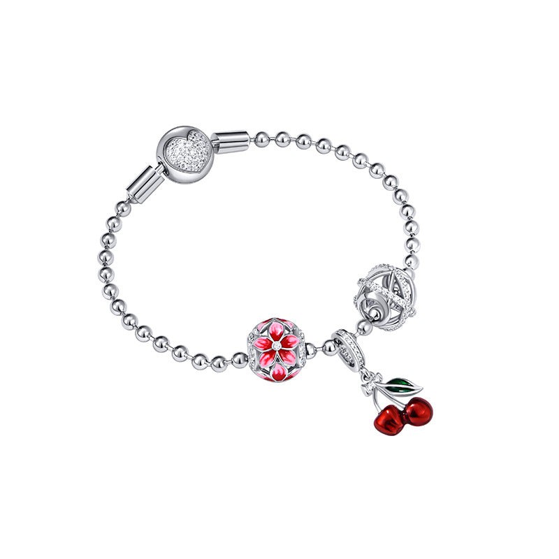 Romantic and sweet peach blossom pendant 925 silver bracelet niche design DIY personalized beads