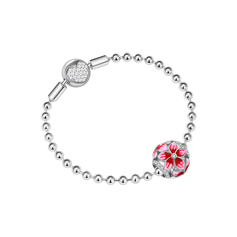 Romantic and sweet peach blossom pendant 925 silver bracelet niche design DIY personalized beads