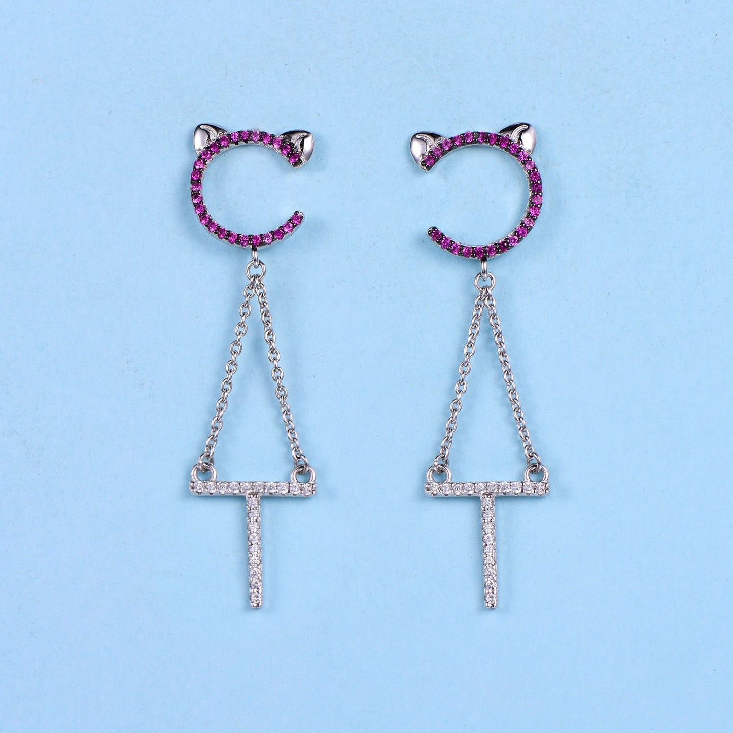s925 sterling silver earrings, creative and cute long cat tassel temperament earrings