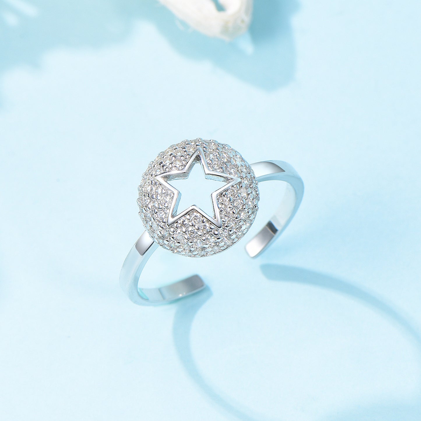 925 sterling silver ring, simple and fresh hollow star open ring, elegant five-pointed star ring