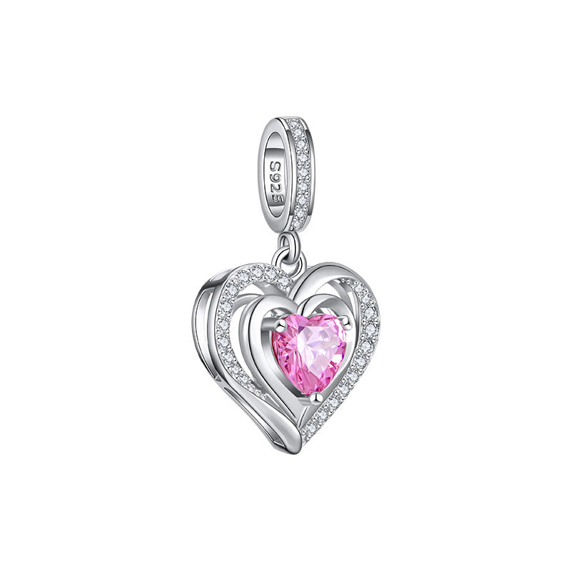 Love pendant 925 silver niche design necklace DIY heart-shaped beaded Valentine's Day gift