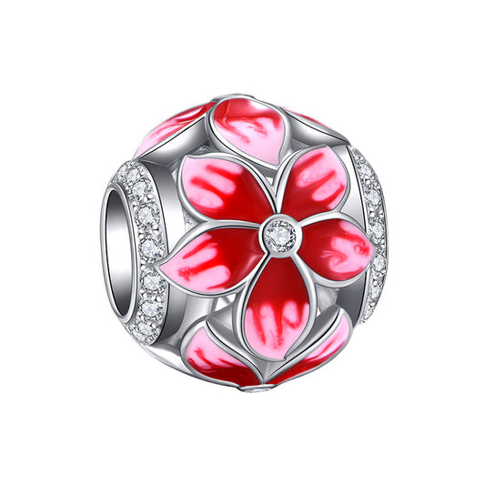 Romantic and sweet peach blossom pendant 925 silver bracelet niche design DIY personalized beads