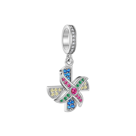 Good luck windmill pendant 925 sterling silver beads large hole DIY staff pendant personalized bracelet beads
