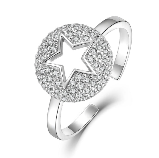 925 sterling silver ring, simple and fresh hollow star open ring, elegant five-pointed star ring
