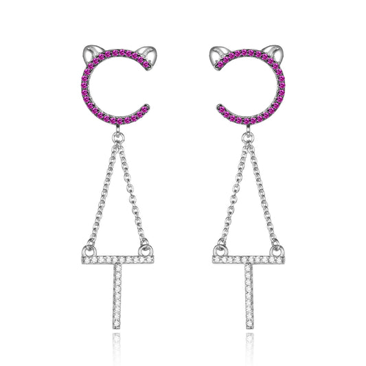 s925 sterling silver earrings, creative and cute long cat tassel temperament earrings