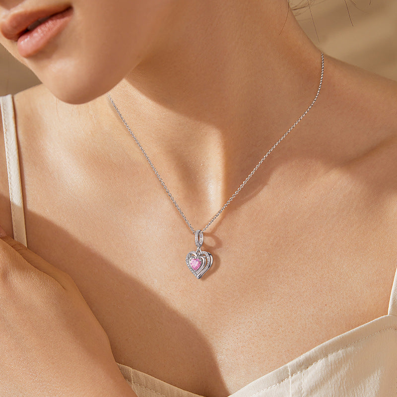 Love pendant 925 silver niche design necklace DIY heart-shaped beaded Valentine's Day gift